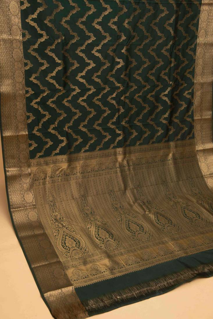 Bottle green designer soft silk saree with blouse