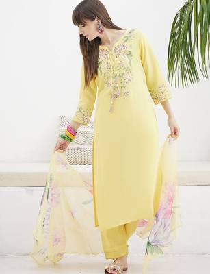 Women Floral Embroidered Regular Thread Work Kurta with Trousers & With Dupatta 7