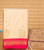 Offwhite and pink korvai semi silk saree with blouse