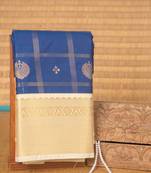 Cobalt blue and cream checked semi silk saree with blouse