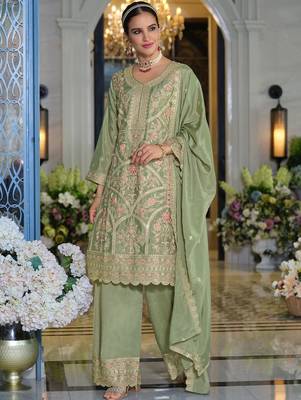 Women Ethnic Motifs Embroidered Kurta with Palazzos & Dupatta 1