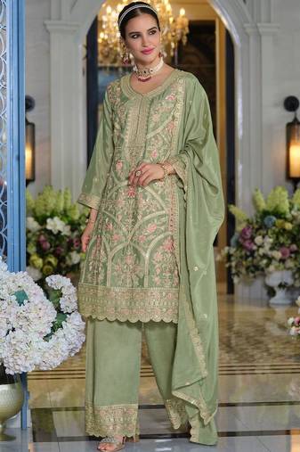 Women Ethnic Motifs Embroidered Kurta with Palazzos & Dupatta