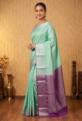 Pastel mint soft silk saree with blouse 1