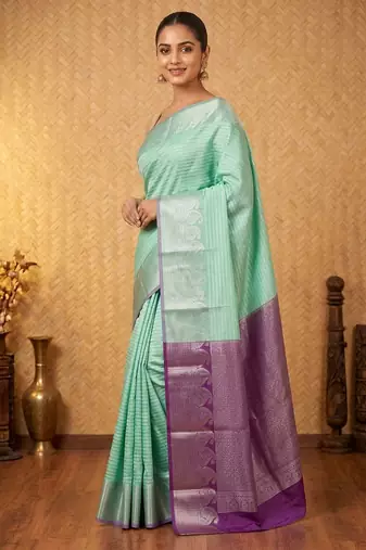 Pastel mint soft silk saree with blouse