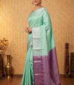 Pastel mint soft silk saree with blouse