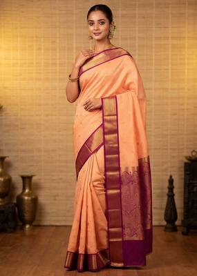 Peach and purple semi silk saree with blouse 1