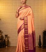Peach and purple semi silk saree with blouse