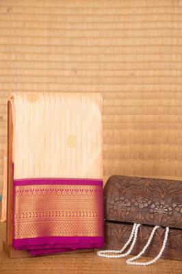 Peach and purple semi silk saree with blouse 2