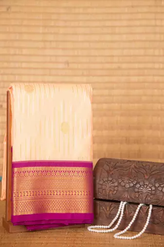 Peach and purple semi silk saree with blouse
