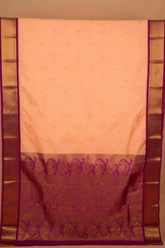 Peach and purple semi silk saree with blouse