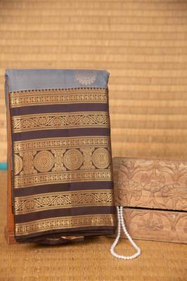 Steel grey and brown pure touch silk saree 1