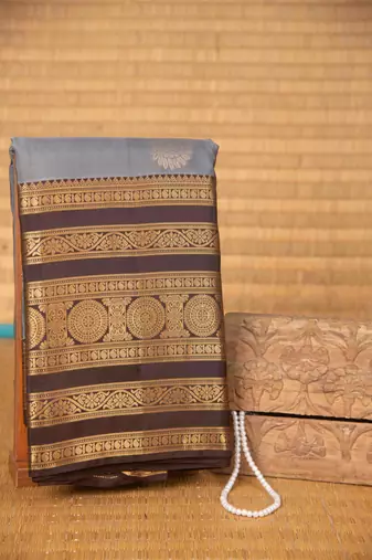 Steel grey and brown pure touch silk saree