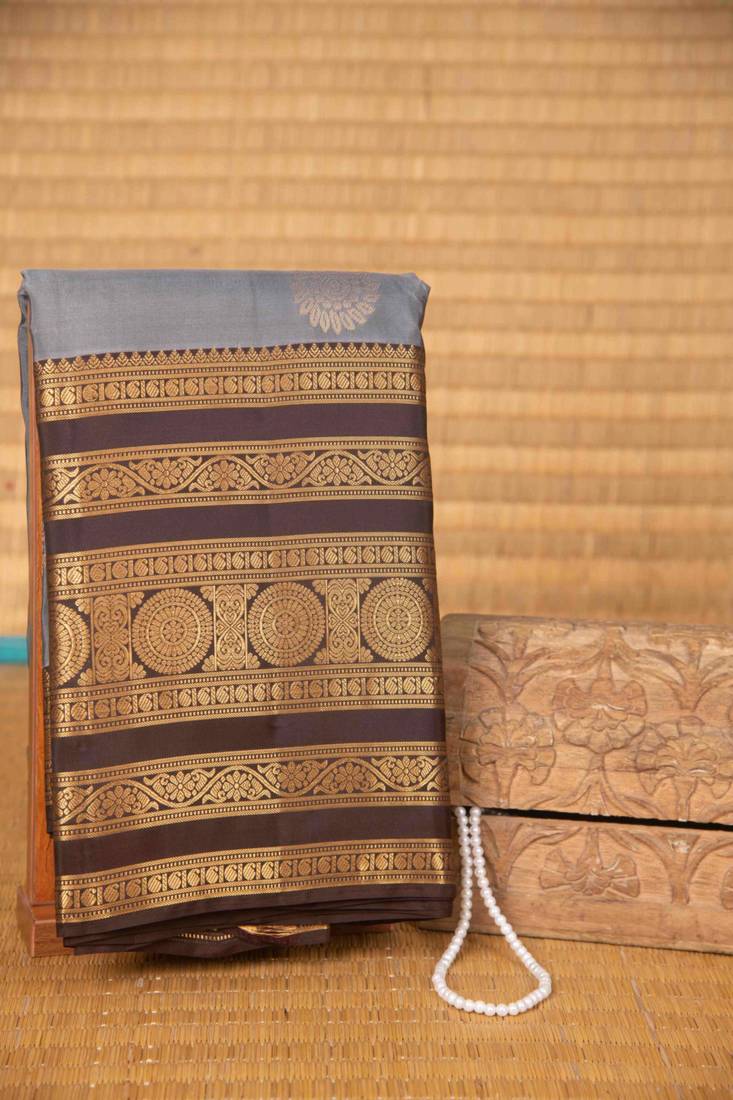 Steel grey and brown pure touch silk saree
