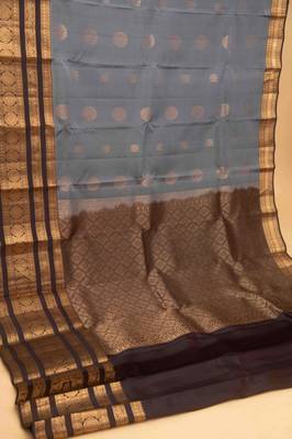 Steel grey and brown pure touch silk saree 2