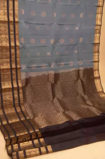 Steel grey and brown pure touch silk saree