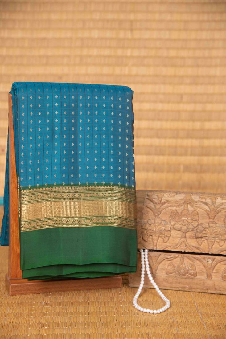 Dodger blue and green touch silk saree with blouse