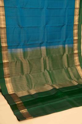 Dodger blue and green touch silk saree with blouse 2