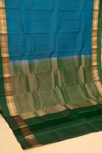 Dodger blue and green touch silk saree with blouse