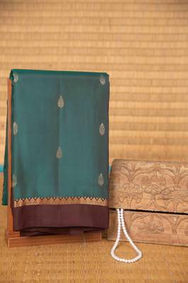Aegean blue and brown touch silk saree with blouse 1