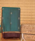 Aegean blue and brown touch silk saree with blouse