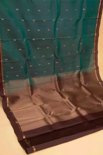 Aegean blue and brown touch silk saree with blouse
