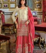 Ethnic Motifs Embroidered Round Neck Straight Kurta With Sharara & Dupatta