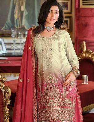 Ethnic Motifs Embroidered Round Neck Straight Kurta With Sharara & Dupatta 2