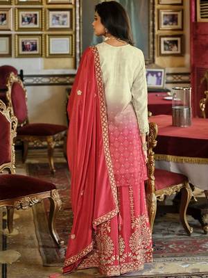 Ethnic Motifs Embroidered Round Neck Straight Kurta With Sharara & Dupatta 5