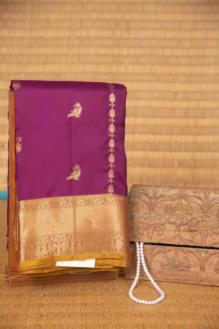 Jam purple and mustard touch silk saree with blouse