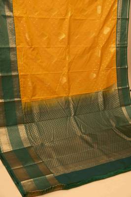 Marigold yellow and green semi silk saree with blouse 2