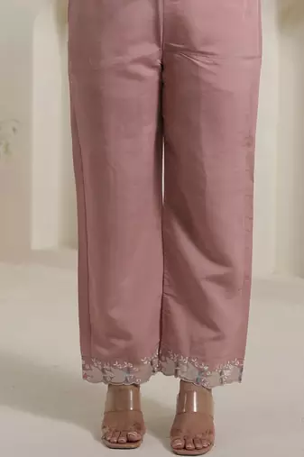 Floral Yoke Design V-Neck Thread Work Straight Kurta & Trousers