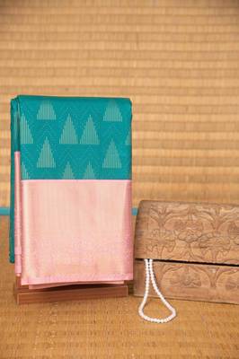 Aqua blue and baby pink brocade semi silk saree with blouse 1