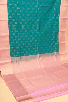 Aqua blue and baby pink brocade semi silk saree with blouse 2