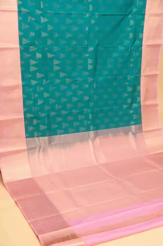 Aqua blue and baby pink brocade semi silk saree with blouse