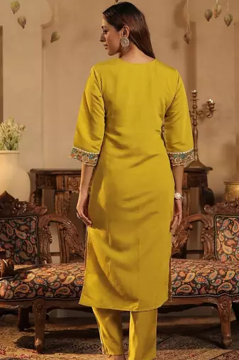 Floral Embroidered Straight Kurta With Trousers & Dupatta