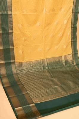 Malai cream and green semi silk saree with blouse 2