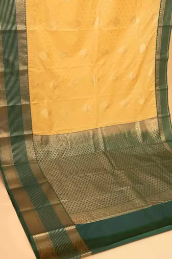 Malai cream and green semi silk saree with blouse