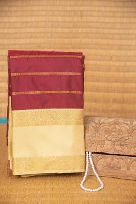 Burnt maroon and cream semi silk saree with blouse 1