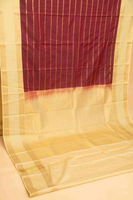 Burnt maroon and cream semi silk saree with blouse 2