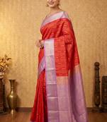 Red and lavender soft silk saree with blouse