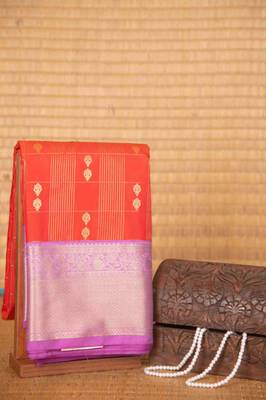 Red and lavender soft silk saree with blouse 2