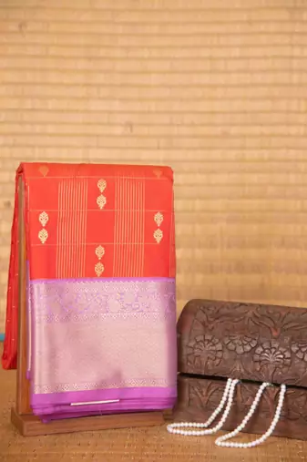 Red and lavender soft silk saree with blouse