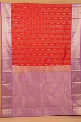 Red and lavender soft silk saree with blouse 3