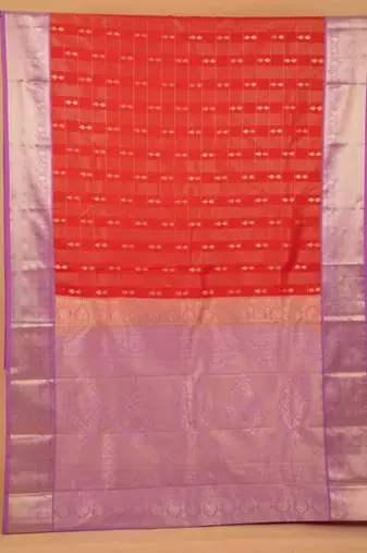 Red and lavender soft silk saree with blouse