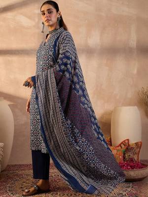 Women Ethnic Motifs Printed Cotton Kurta with Trousers & Dupatta 3