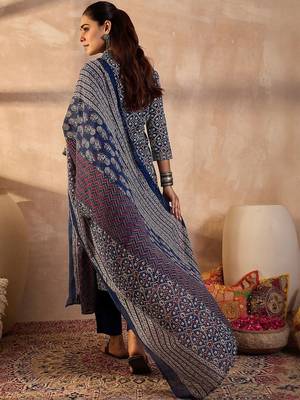 Women Ethnic Motifs Printed Cotton Kurta with Trousers & Dupatta 4