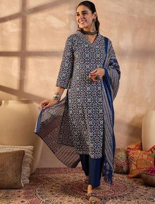 Women Ethnic Motifs Printed Cotton Kurta with Trousers & Dupatta 5