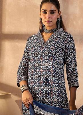 Women Ethnic Motifs Printed Cotton Kurta with Trousers & Dupatta 6