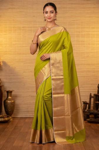 Green and grey soft silk saree with blouse