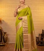 Green and grey soft silk saree with blouse